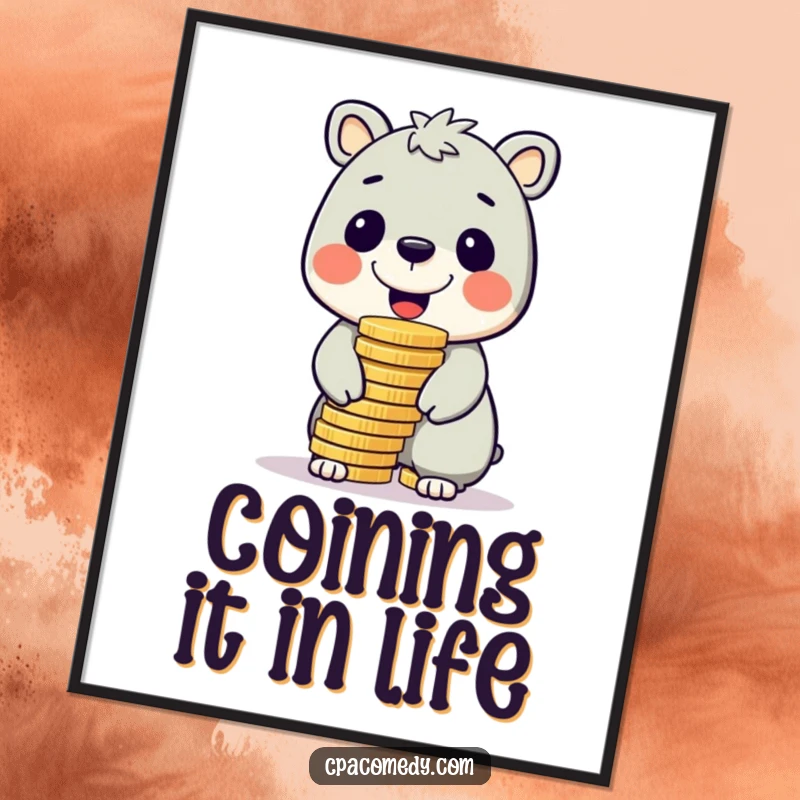 Funny Free Printable Wall Art: A cheerful animal expertly balancing a large stack of coins on its nose.