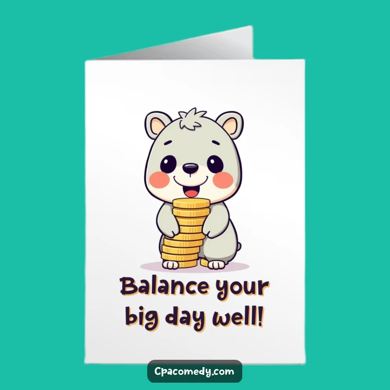 Funny Free Printable Birthday Card: Coin Balancing Animal Greeting Downloadable Gift