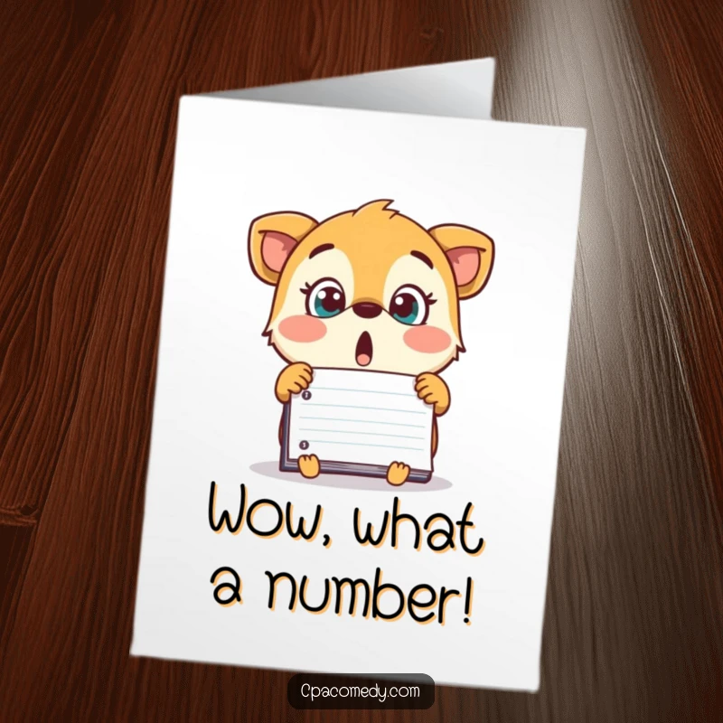 Funny Free Printable Congratulations Card: A surprised animal looking shocked at a massive number recorded in a ledger.